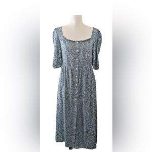 Beau & Ro The Jillian Dress Blue Floral Dot Print Puff Sleeves Size XS